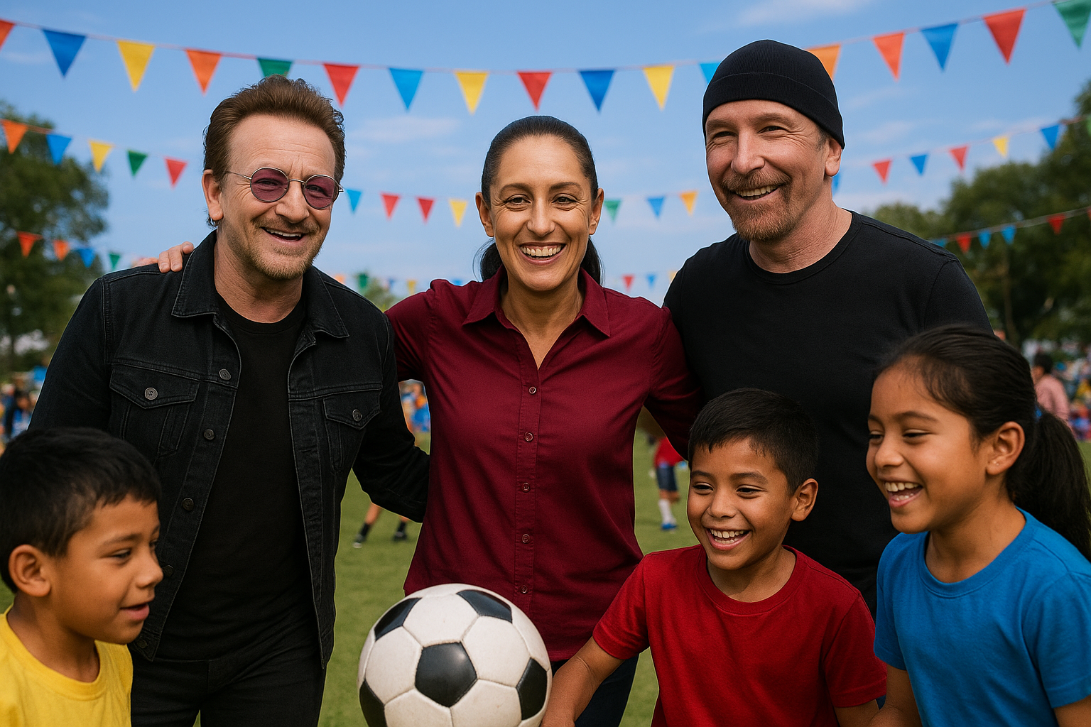 Bono and The Edge Collaborate with Claudia Sheinbaum at Street Child World Cup