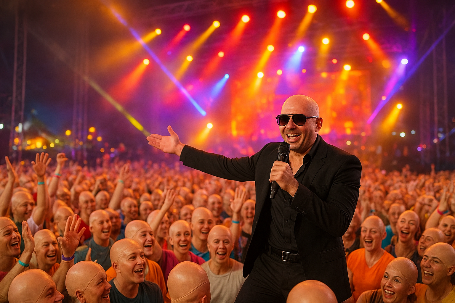 Pitbull Breaks Record for Bald Caps at London Festival
