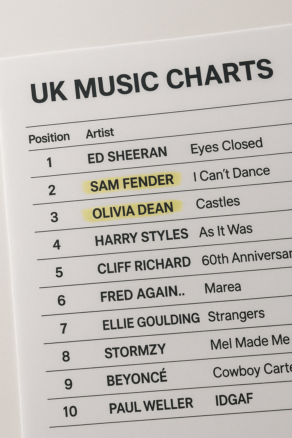 Sam Fender and Olivia Dean’s Hit Dominates UK Charts, Struggles in US