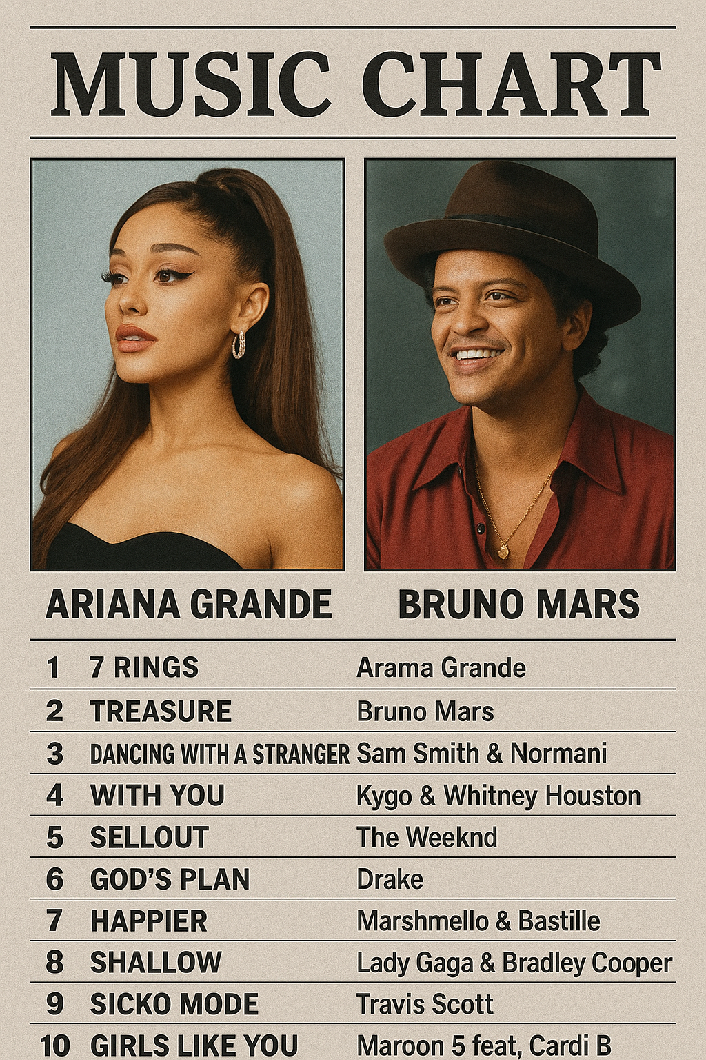 Ariana Grande and Bruno Mars Shine in Latest Billboard Chart Updates